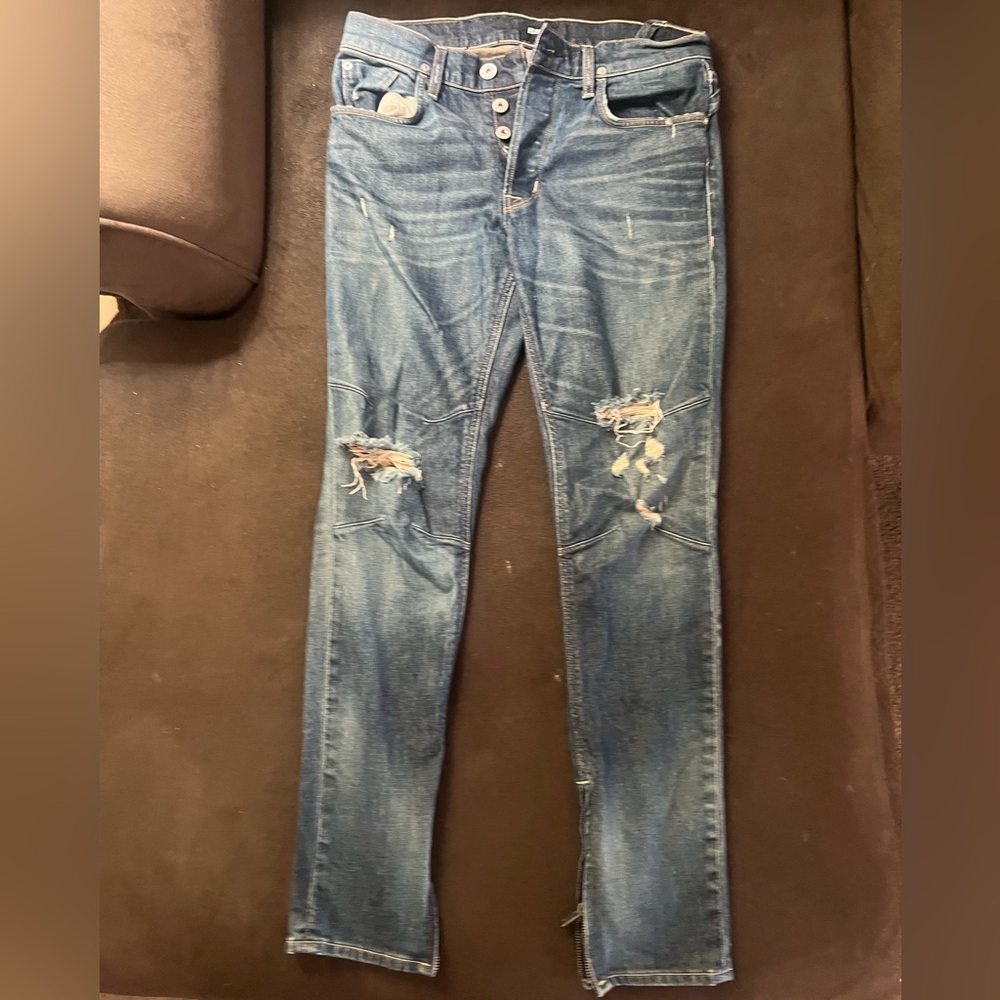 Hudson Jeans Men's Distressed ankle zip Skinny Jeans - Blue